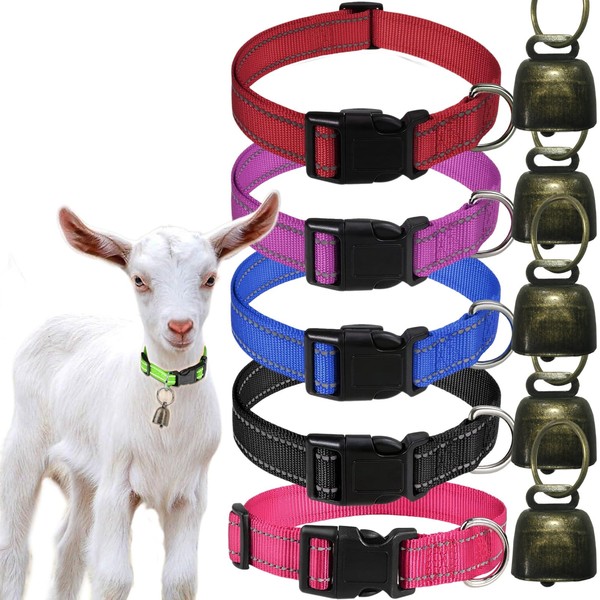 5 Pack Reflective Goat Collars with Bells, Cow Horse Sheep