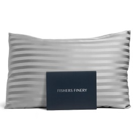 Fishers Finery 25mm 100% Pure Mulberry Silk Pillowcase, Good Housekeeping Winner (Gray Stripe, King)