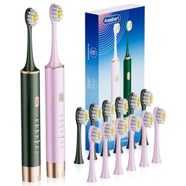 Aneebart Sonic 2 Pack Electric Toothbrush for Adults and Kids, Travel Toothbrush Includes 12 Replacement Toothbrush Heads, 6 Modes with 2 MIN Smart Timer