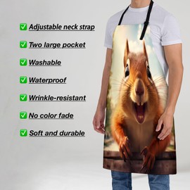 Turamurra Cute Squirrel Apron for Women, 28x33in, Kitchen Chef Aprons with 2 Pockets, Polyester, Animal Squirrel Apron for Cooking BBQ Baking Gardening Chef, Gifts for Mom Wife Dad