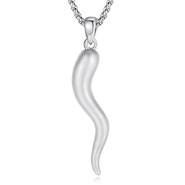 Eudora Italian Horn Chain for Men and Women, Sterling Silver, Cornicello Necklace, Italian Pepper Croissant, Lucky Charm Pendant, Amulet, Jewellery, Gift for Men and Women, Sterling Silver, No