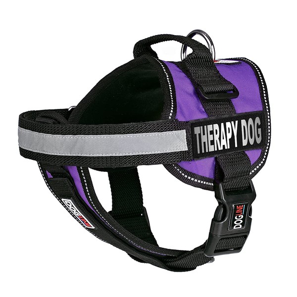 Dogline Vest Harness for Dogs and 2 Removable Therapy Dog Patches, X-Large/36 to 46", Purple