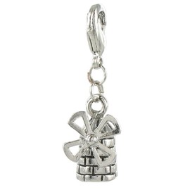 Quiges 3D Dutch Windmill Clip On Charm Pendant Silver Plated Women's Jewellery