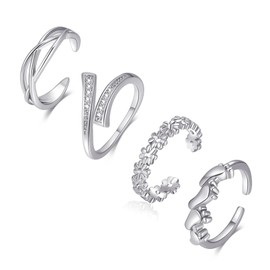 POVIK 4 PCS Gold Toe Rings Set, Adjustable Silver Toe Ring Cute CZ Daisy Flower Open Foot Hawaiian Beach Summer Jewelry