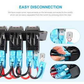 12 V/24 V Switch Waterproof 4 Gang Rocker Switch Panel 5 Pin On Off Toggle Switch with Blue LED Light, 12 V/24 V Switch Panel Waterproof with Dual USB for Boat, Car, Truck