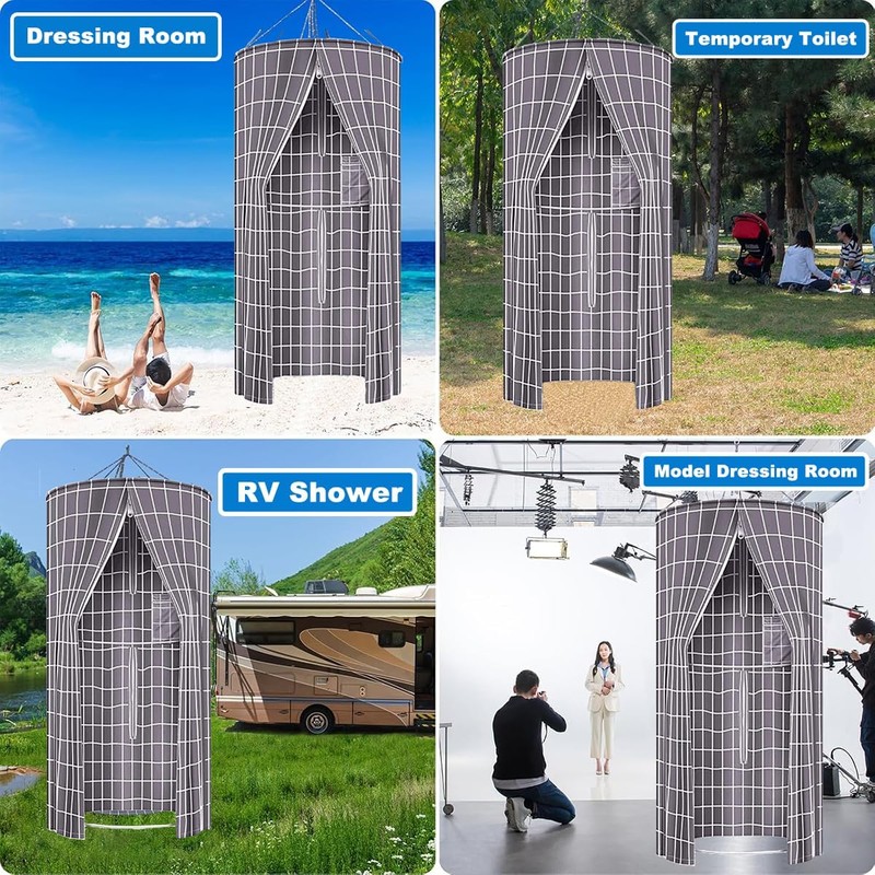 Round Shower Curtain Hanging Bathroom Curtains with Storage and Double