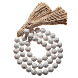 Farmhouse Wood Bead Garland Home Decor, Natural Wooden Garland for Tiered Tray, Decorative Tassel for Tier Tray, Rustic Beads Centerpiece Boho Table Decor, Beaded Accent White Washed