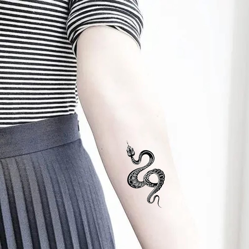 Pack of 12 Temporary Tattoos Snake, Fake Tattoo Stickers, Death