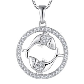 STARCHENIE Women's Constellation Jewelry Sterling Silver Zodiac Necklace Astrology Disc Horoscope Pisces Pendant 18'' Box Chain
