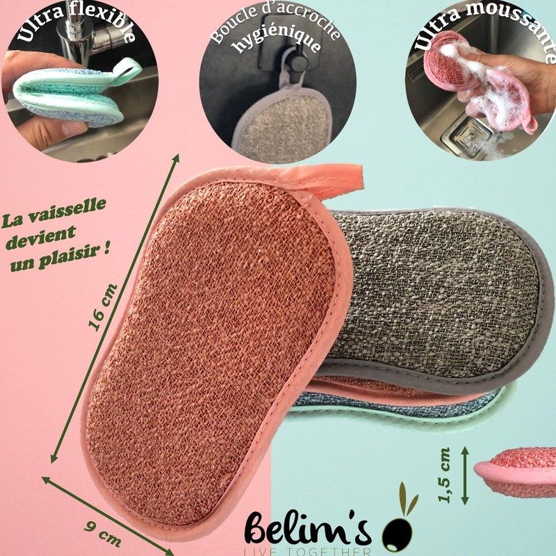 Washable Sponge Antibacterial Hygienic Reusable Double Sided Microfiber Cleaning Brush