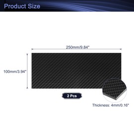 QUARKZMAN Pack of 2 3K Carbon Fibre Plate Panel Sheets, 250 x 100 x 4 mm Carbon Fibre Board Plate Flexible for RC Plane, Model Car, Car Replacement Parts (Twill Bright)