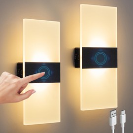 SURPALIG Wall Sconce Set of 2, Touch Control, 4000mAh Battery Operated Bedside Night Light, Dimmable Wall Lights for Bedroom, Rechargeable Magnetic Cordless LED Wall Lamp