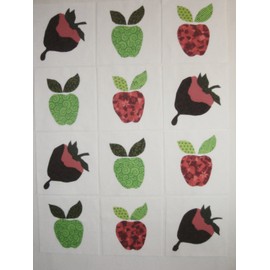 12 Applique Scrap Strawberries N Apples Quilt Blocks 6.5 Inch Squares