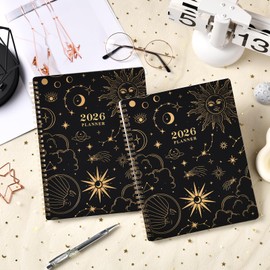 2026 Planner - 9" x 11", 2026 Calendar Planner Weekly and Monthly, from JAN. 2026 to DEC. 2026, Calendar/Planner 2026 with Tabs, Twin-Wire Binding, Inner Pocket, Premium Paper, Moon & Star Pattern