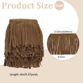 FINGERINSPIRE 4.37 Yard PU Leather Suede Fringe Trim 3-7/8 inch Wide Camel PU Leather Double Side Sewing Tassel Fringe Trim for DIY Craft Clothing Handbag Sewing Dress Crafts Embellishment Decoration