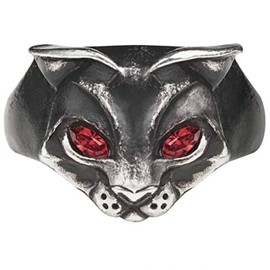 Alchemy England Bastet Ring Goddess Cat Head Red Eyes Alternative Jewellery, No Gemstone