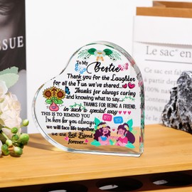 Ornalrist Love Heart Plaque Gifts for Best Friend, Glass Colorful Etched Keepsake Special Friendship Gifts to my Bestie Women on Christmas Birthday