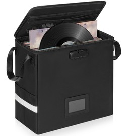 IBVIVIC Fireproof Vinyl Record Storage Box, Record Storage Organizer with Lock Fireproof Record Case for 60+ vinyl records Large Capacity File Storage Organizer, Small