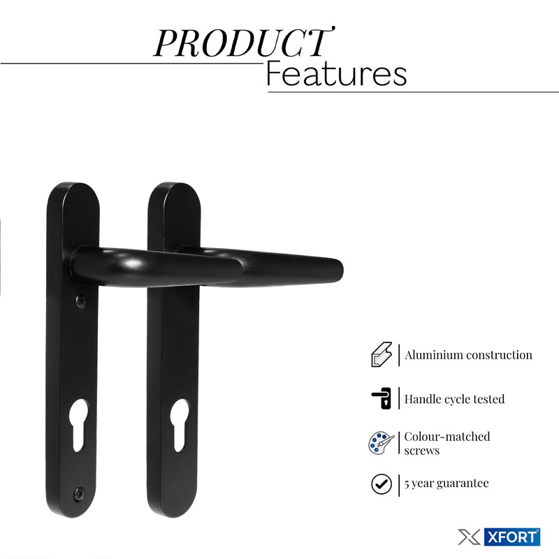 XFORT Uros Matt Black Door Handle (PZ 92mm, 122mm Screw