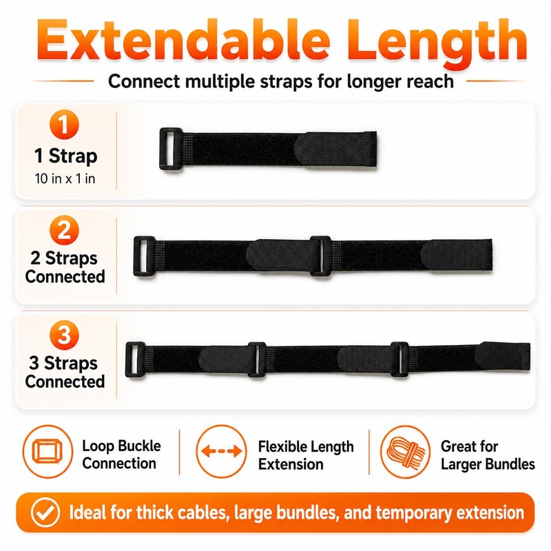 Ysenchan Hook and Loop Straps with Buckle, Reusable Adjustable Cable