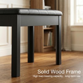 UMOMO Piano Bench with Storage, Leather Tufted 2-Seat Keyboard Stool, Solid Wood Legs, Music Sheet Storage Black