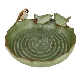 Wkyqes Ceramic Bird Bath Bowl for Outdoors, 9.45-Inch Ground & Tabletop Garden Decor, Weather-Resistant Birdbath for Deck, Balcony, Lawn - Easy Clean Bowl Only - Sage Color