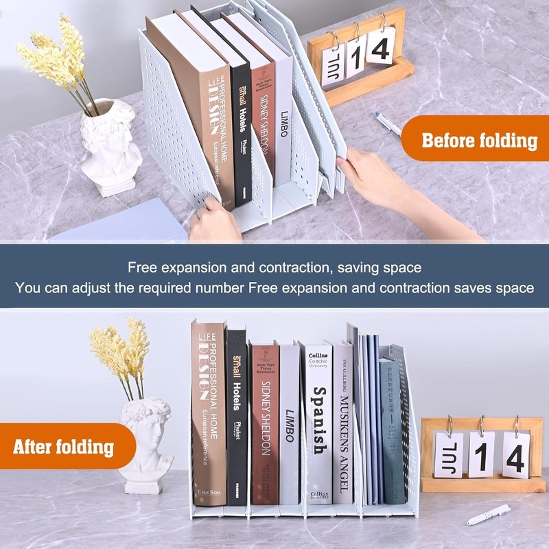 BEANPRECOY Collapsible Magazine File Holder with 4 Compartments, Desktop File