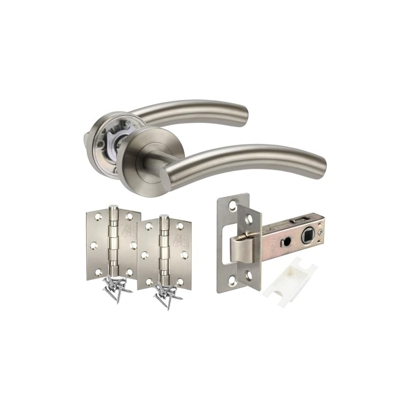 Door Handle Pack with Brushed Steel Door Handles, Latch and