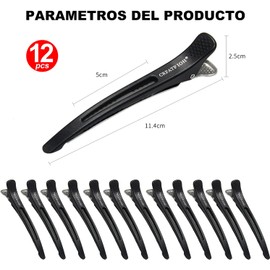 12 Piezas Pinzas Pelo Peluqueria, Clips de Pico de Pato de Acero Inoxidable Antideslizantes Profesionales, para Peinar y Seccionar, Estilismo , Coloración del Cabello, para El Cabello Estéticas para Salón y Hogar
