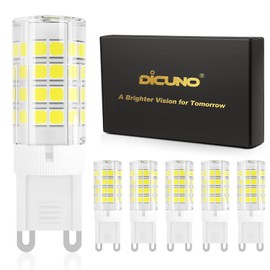DiCUNO G9 LED Light Bulb 4W, 40W Halogen Replacement, Daylight White 6000K, 450 Lumen, G9 Bi-Pin Ceramic Base Bulb, 120V, Non-dimmable, for Chandelier Lighting, Pendant Light, 6-Pack