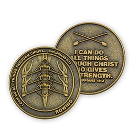 Rowing Coin, Christian Sports Coin for Young Athletes, for Boys and Girls, Gift for Rowers or Rowing Team, I Can Do All Things Through Christ, Antique Gold Plated Challenge Coin, Philippians 4:13