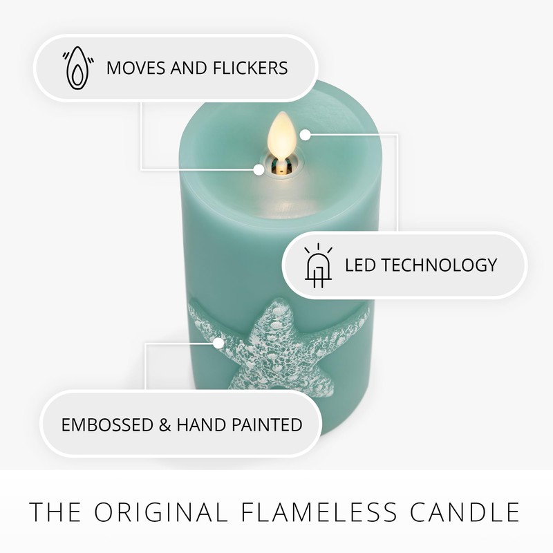 Luminara Embossed Starfish Flameless LED Candle Moving Flame Pillar Unscented