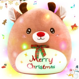 Glow Guards 12'' Light up Musical Rudolph The Red Nosed Reindeer, Cute Christmas Deer Plush Pillow, Glowing Singing Reindeer Stuffed Animal Toy, Xmas Gift Decor for Kids Boys and Girls