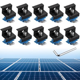 Anbte 10pcs Solar Panel End Clamp for Standard Unistrut, Aluminum 30mm/35mm Solar Panel Brackets with Nuts Bolts, Solar Panel Mounting Kit for Metal Roof, Tin Roof, Flat Roof, Sheet Roof, Black