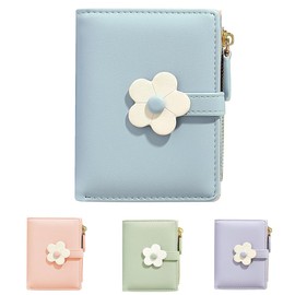 MEISEE Small Wallet for Girls Women Tri-folded Wallet Cash Pocket flowers Print Card Holder Coin Purse with ID Window elegant youthful and cute…, 3-blue, Cute