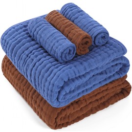 HardNok Premium 5-Piece Muslin Baby Towel Set: 43x43 Inches of Gentle Softness & Versatility, Ideal for Baby Girls & Boys' Delicate Skin – A Cozy Coffee & Soothing Blue Choice