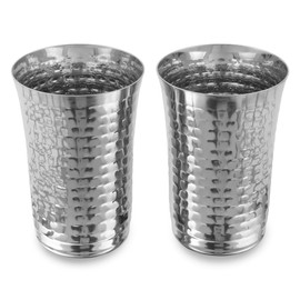 CRAFTONE Stainless Steel Big Water Lassi Glass Set of 2, Jumbo Hammered Glass Ideal for Drinking Water, Lassi, Juice Multipurpose Glasses (Capacity Each glass :- 20 Oz)