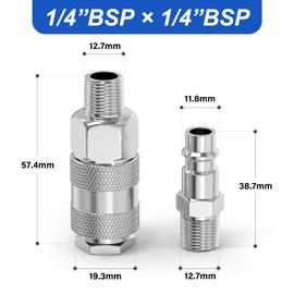 ERGAOBOY 2 Set 1/4" BSP Female Industrial Air Coupler and Plug Kit Couplings Connector, 3 in 1 High Flow Pneumatic Fittings