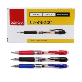 Dong-A U-Knock Gel Ink Ballpoint Pen U-Spring Technology 0.5mm (1 Dozen) Smooth Writing, Dong A (Assorted)