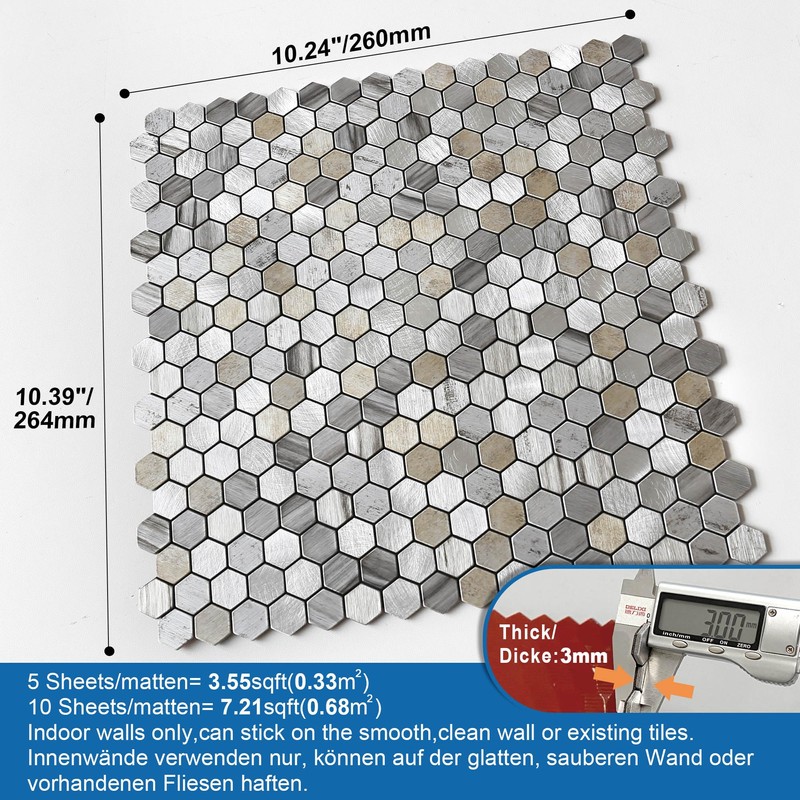 M MOFIT Kitchen Backsplash Tiles Peel and Stick Hexagon Penny