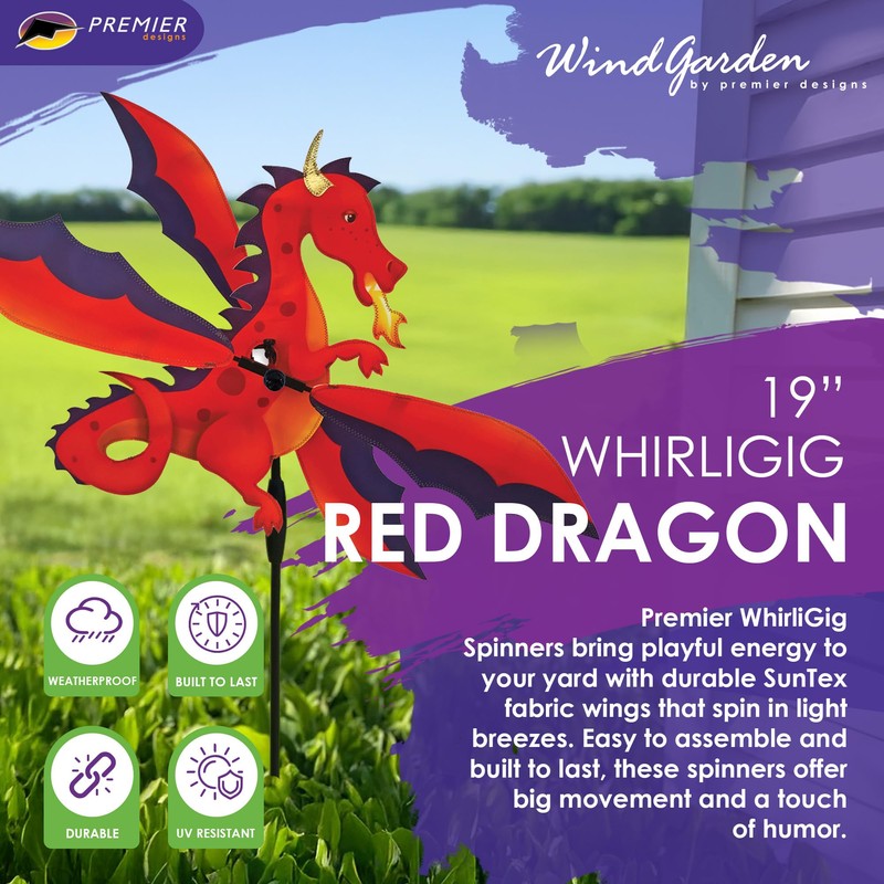 Whirligig Spinner Red Dragon 19" – Mystical Fantasy-Themed Design, Weather-Resistant