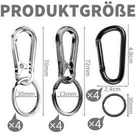 Pack of 16 carabiner hooks, carabiner key ring is very robust, key ring for hanging in a backpack, carabiner hook, small for hanging things when camping, hiking, cycling, etc