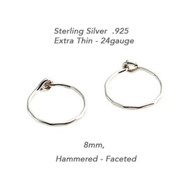 8mm 24 GA Sterling Silver Hoop Earrings Cartilage Nose Septum Ear Helix Tragus Piercing (8mm | 24 GA | Sterling Silver | Faceted)