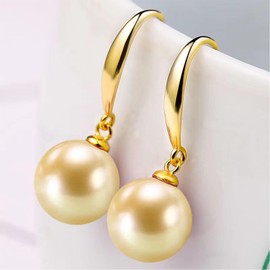 CTEW 18K White Gold Plated Pearl Earrings for Women - Elegant Simulated Hoop Dangle Drop Earrings - Lightweight Faux Pearl Wedding Jewelry - Light Gold 12MM
