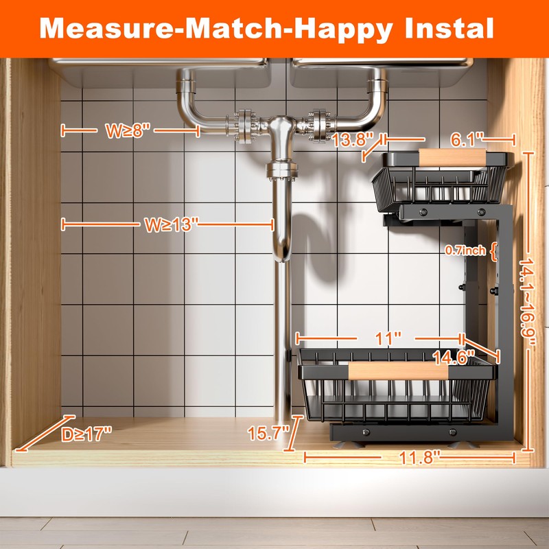 Under Sink Organizer, 2 Pack 2 Tier Under Sink Organizers