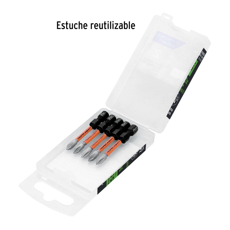 Truper PUDE-1201I, Estuche con 5 puntas de cruz PH1 de