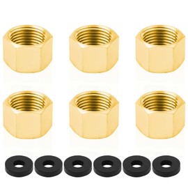 6pcs Brass Pipe Cap with Rubber Gasket, 3/8" NPT Female Pipe Plug Hex Thread Head Cap Male End Cap Gas Line Cap Plumbing Fittings for Water Line