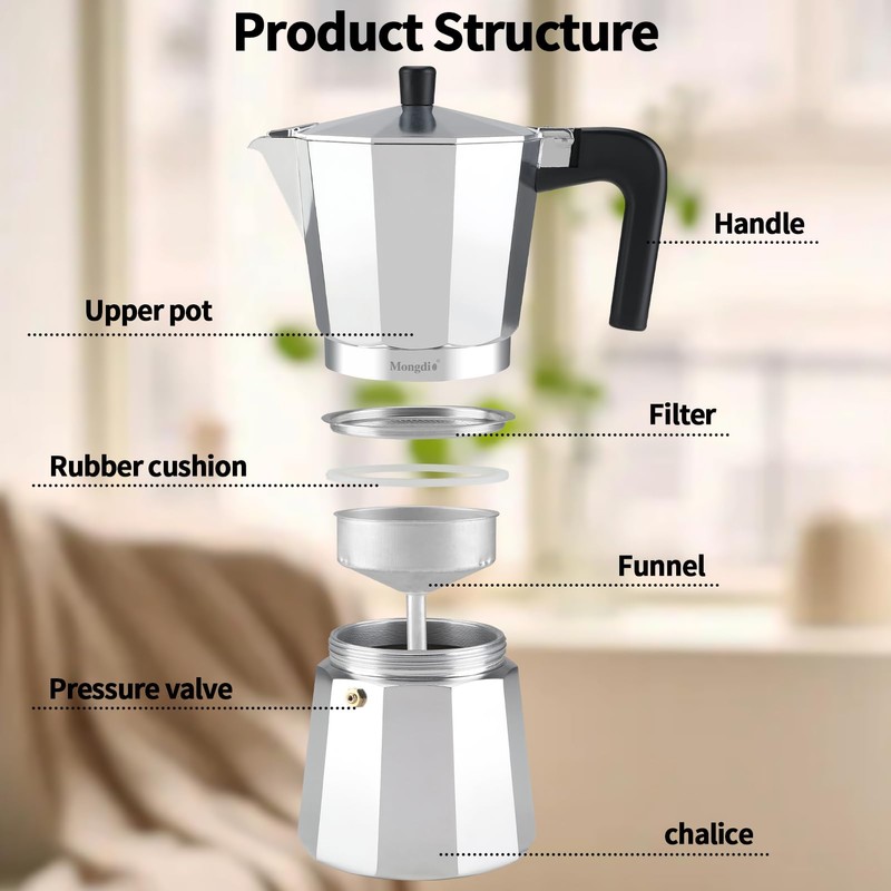 Mongdio Stovetop Espresso Maker Moka Pot, Stove Top Cuban Coffee