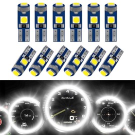 HEVLE 12PCS T5 LED Bulb, led dash light bulbs, 3030 Chips Super Bright 74 73 37 2721 LED Light Bulbs Canbus Error Free for Auto Car Dashboard Dash Instrument Panel Gauge (White)