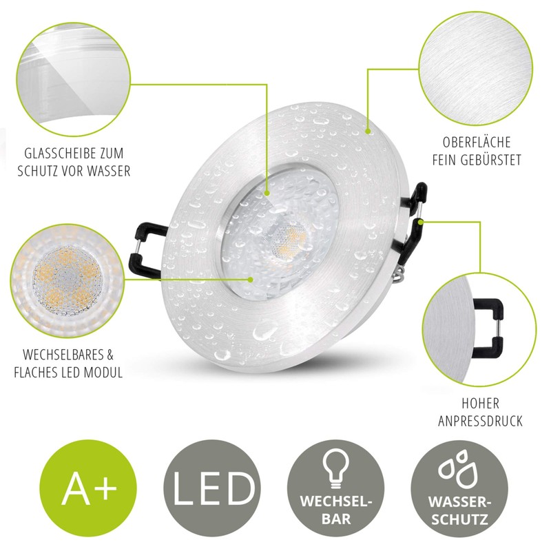 linovum ISASO Recessed Spotlight LED Flat IP65 Brushed Aluminium for
